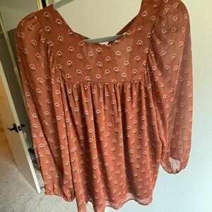 Rusty Orange/Brown DR2 Printed 3/4 Sleeve Blouse Size Med